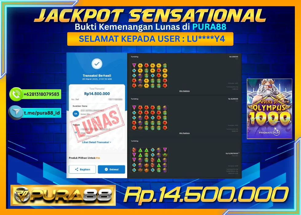 PURA88 JACKPOT GATES OF OLYMPUS 1000 Rp 14.500.000,- LUNAS